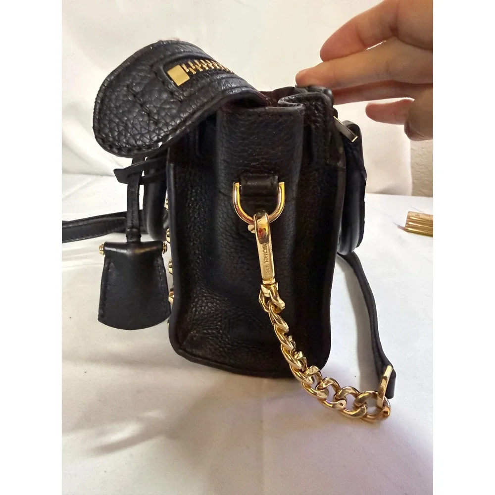 Michael Kors Hamilton Mini Messenger Black Pebbled Leather Studded Crossbody Bag